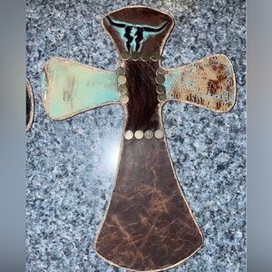 Handmade Cross Wall Accent w/cowhide & leather